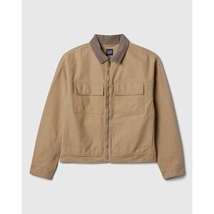 Gap Relaxed Utility Zip Jacket Mens L Iconic Khaki Barn Jacket Chore Coat